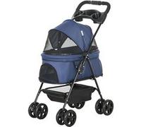 PawHut Poussette buggy chien et chat pliable – panier, 300D Oxford imperméable, 4 roues, bleu foncé