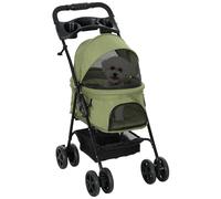 PawHut Poussette buggy pliable chien chat panier rangement porte-gobelets tissu 300D Oxford imperméable 4 roues vert
