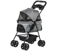 Pawhut Poussette pour chien et chat pliante 4 roues tissu 300D Oxford imperméable gris
