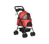 Poussette buggy pliable chien chat panier rangement porte-gobelets tissu 300D Oxford imperméable 4 roues rouge G