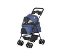 PawHut Poussette buggy chien et chat pliable – panier, 300D Oxford imperméable, 4 roues, bleu foncé