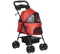 Poussette buggy pliable chien chat PawHut panier rangement porte-gobelets tissu 300D Oxford imperméable 4 roues rouge