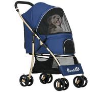 Poussette Buggy Pliable Pour Chien Rangement Laisses Coussin Inclus Bleu