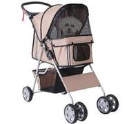 Poussette Buggy Pliable Pour Chiens Tissu 600d Oxford Imperméable 4 Roues Marron
