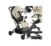 Poussette buggy pliage à une main avec harnais à 5 points, frein de stationnement et arceau de sécurité gris/beige