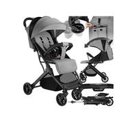 Poussette buggy pliage à une main avec harnais à 5 points, frein de stationnement et arceau de sécurité gris