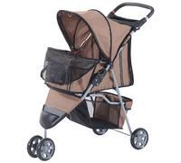 PawHut Poussette buggy pliable animaux, chariot pliant chien chat, porte-gobelet panier de rangement inclus, roues avec frein, tissu 600D Oxford acier, 75 x 45 x 97 cm marron