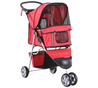 PawHut Poussette buggy pliable animaux, chariot pliant chien chat, porte-gobelet panier de rangement inclus, roues avec frein, tissu 600D Oxford acier, 75 x 45 x 97 cm rouge