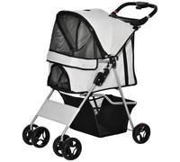 PawHut Poussette buggy pour chiens 75L x 46l x 94H cm pliable imperméable tissu 600D Oxford 4 roues gris