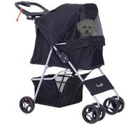 PawHut Poussette buggy pour chiens 75L x 46l x 94H cm pliable imperméable tissu 600D Oxford 4 roues noir
