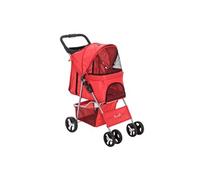 PawHut Poussette buggy pour chiens 75L x 46l x 94H cm pliable imperméable tissu 600D Oxford 4 roues rouge
