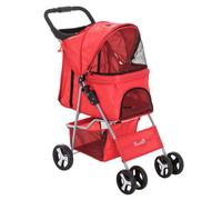 PawHut Poussette buggy pour chiens 75L x 46l x 94H cm pliable imperméable tissu 600D Oxford 4 roues rouge
