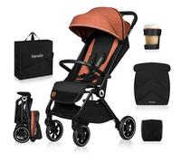 Lionelo Poussette pliable Cloe – Jusqu'à 22 kg, harnais 5 pts, grandes roues pivotantes – Brun