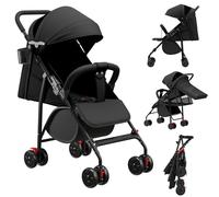 Poussette canne compacte Ingenious,avec position allongée/de la naissance à 4 ans/assis ou allongé/avec coussin en coton/moustiquaire/porte-gobelet/Noir