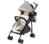 Poussette canne compacte Ingenious,avec position allongée,de la naissance à 4 ans (Jusqu’à 25 kg),Assis ou couché, poignée réglable, landau à 4 roues avec tapis en coton + moustiquaire (A,gris)