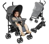 Poussette canne compacte LIONELO Elia - Tres Légère - 6-36 mois - Moustiquaire incluse - Amortisseurs avant - Gris foncé