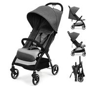 Poussette Canne Compacte pour Bébé, Poussette Citadine Légère 7.6kg de la Naissance à 3 Ans (0-15kg), Poussette Voyage Ultra Pliable avec Position Allongée, Grand Panier, Harnais 5 Points, Gris
