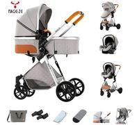 Poussette canne haute qualité 3 en 1 - Magic ZC - Poussette combinées bebe, sièges auto, nacelle, Acec grand panier, V9 Gris Clair