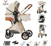 Poussette canne haute qualité 3 en 1, Poussette combinées bebe - Magic ZC - Sièges auto, nacelle, Acec grand panier, V9 Blanc