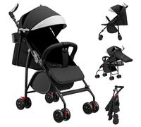 Poussette Canne, Jusqu'à 18 kg, Légère, Suspension 4 Roues, Pliable, Harnais réglables à 5 points, Repose-pieds - 47 * 72 * 97CM - Noir