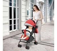 Poussette Canne, Jusqu'à 18 kg, Légère, Suspension 4 Roues, Pliable, Harnais réglables à 5 points, Repose-pieds- 47 * 72 * 97CM - Rouge