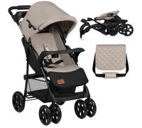 LIONELO Emma Plus Poussette jusqu'à 15 kg, poussette de sport pour enfant, légère et moderne, petite poussette avec position allongée, pliable, grandes roues, grand panier, sac Stone