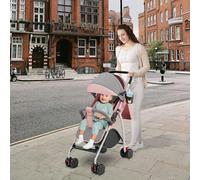 Poussette Canne, Légère, Position Allongée, Suspension 4 Roues, Pliable, Harnais réglables à 5 points, Repose-pieds, Jusqu'à 25 kg, ROSE