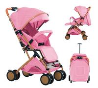 Poussette Canne,Poussette Bebe Légère et Compacte, Assis, couché, poussant et tirant, avec coussin en coton, moustiquaire,Evolution, mise à jour en 2025,Rose