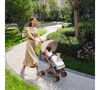 Poussette Canne,Poussette Bebe Légère et Compacte, Assis, couché, poussant et tirant, avec coussin en coton, moustiquaire,Kaki