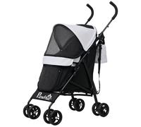 PawHut Poussette chien, poussette pour chien 4 roues, chariot pour chien, structure parapluie, légère, pliable, roues en EVA, sac de rangement, poussette chat charge 4 kg, gris clair