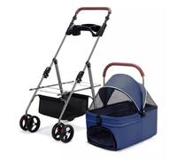 Poussette Chien Chariot Pour Chien Poussette Pliable Pour Chien Et Chat À 4 Roues, Avec Support Amovible Et Panier De Rangement Pour Chiens De Petite Et Moyenne Taille Poussette Chat(Blue)