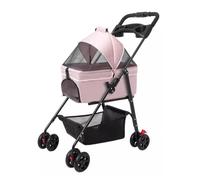 Poussette Chien Chariot Pour Chien Poussette Pliable Pour Chien Et Chat À 4 Roues, Avec Support Amovible Et Panier De Rangement Pour Chiens De Petite Et Moyenne Taille Poussette Chat(Rosa)