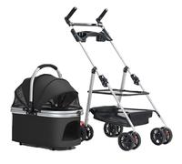 Poussette Chien Et Chat avec Panier Réglable À 180°, Pliage À Une Main, Double Frein sur La Roue Arrière, Roue Avant Pivotante À 360°, Panier De Rangement Élargi(Black)