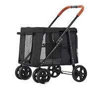 Poussette Chien for Gros Chiens, Poussette Chien Landau Chariot Pliable 2 Chats de Chariot Pliable Poussettes for Twin ou Multiple Animaux Compagnie, Chargement 66lbs(Nero)