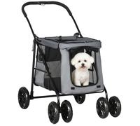 Poussette chien - PawHut - pliable coussin inclus roues avec frein transport animaux - acier 600D - 102x62x105cm - gris
