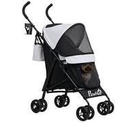 PawHut Poussette chien, poussette pour chien 4 roues, chariot pour chien, structure parapluie, légère, pliable, roues en EVA, sac de rangement, poussette chat charge 4 kg, gris clair