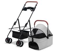 Poussette Chien Pliable 3 en 1, Sac De Transport Amovible, Porte-gobelet Multifonction, Roue Universelle À 360°, Panier De Rangement Extra Large, for Animaux De Compagnie(Gray)