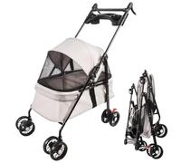 Poussette Chien Pliable Animaux Chariot Pliante Chat Porte-Gobelet Panier de Rangement Inclus 4 Roues Tissu 300D Oxford Acier, Poussette Chien 10kg (Gris,50 * 70 * 95cm)