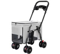 Poussette Chien Pliable for Petits Chiens Et Chats, avec 4 Roues, Roue Universelle À 360°, Sac De Rangement Et Porte-gobelet.(Gray)