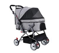 Poussette Chien pour Petits Chiens, Chariot pour Chien de Compagnie Avec Guidon Réglable Vers L'avant et L'arrière(Gray)