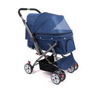 Poussette Chien pour Petits Chiens, Chariot pour Chien de Compagnie Avec Guidon Réglable Vers L'avant et L'arrière(Blue)