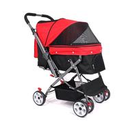 Poussette Chien pour Petits Chiens, Chariot pour Chien de Compagnie Avec Guidon Réglable Vers L'avant et L'arrière(Red)