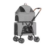 Poussette Chien Poussette Chat Poussette Double Pour Chien 4 En 1, Poussette Pliable Pour Chat Avec Support Amovible, Poche De Rangement Pour 2 Chiens Et Chats Poussette Pour Chien (Color : Grey, Si