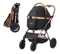 VEVOR Poussette pour Chien Animaux de Compagnie 4 Roues Pivotantes avec Freins Capacité de Charge 30 kg Poussette Chat Support Amovible Panier Rangement Coussin pour Chiens Petite/Moyenne Taille, Noir