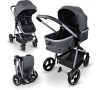 Poussette combinée 2 en 1 Mobiclinic Canne pliable Ultra compacte Harnais 5 points Barre amovible Gris