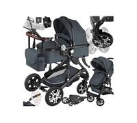 Poussette combinée 2-en-1 pliable avec harnais à 5 points, frein, arceau de sécurité et dragonne gris anthracite