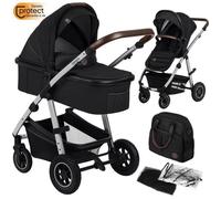 Poussette combinée 2en1 LIONELO Amber - Pack poussette canne, Nacelle, Sac et accessoires - Grand rous gonflables - Argent