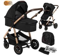 Poussette combinée 2en1 LIONELO Amber - Pack poussette canne, Nacelle, Sac et accessoires - Grand rous gonflables - Rose Or