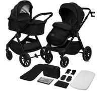 Poussette combinée 2en1 LIONELO Layla - Naissance jusqu'à 22kg - Pack poussette Duo, Nacelle, sac et accessoires - Noir