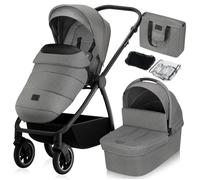 Poussette combinée 2en1 LIONELO Meril - Jusqu'à 22kg - Pack poussette, Nacelle, sac et accessoires - Gris